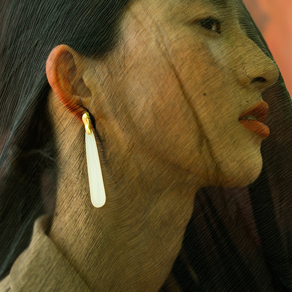L'ELEMENTO Hetian White Jade Earrings