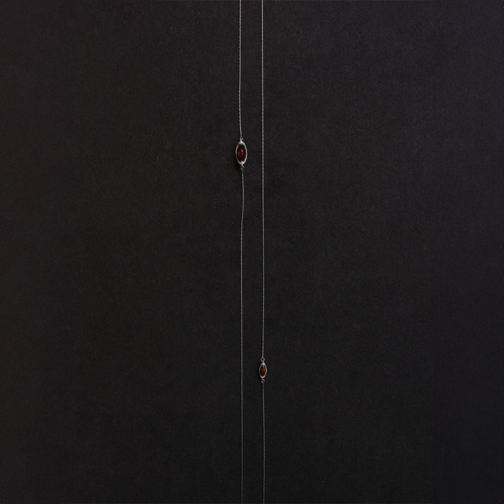 QIQI Stream Amber Engraved Long Silver Necklace