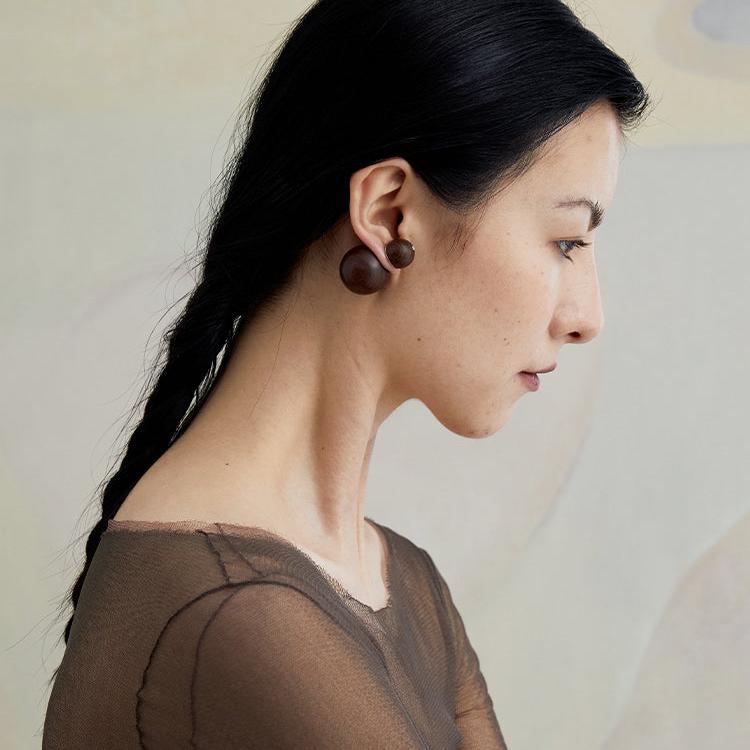 QIQI Compounded Small Orb Earrings in Zebra Wood