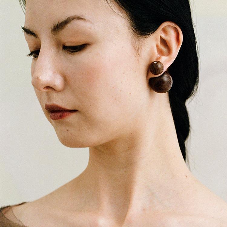 QIQI Compounded Small Orb Earrings in Zebra Wood