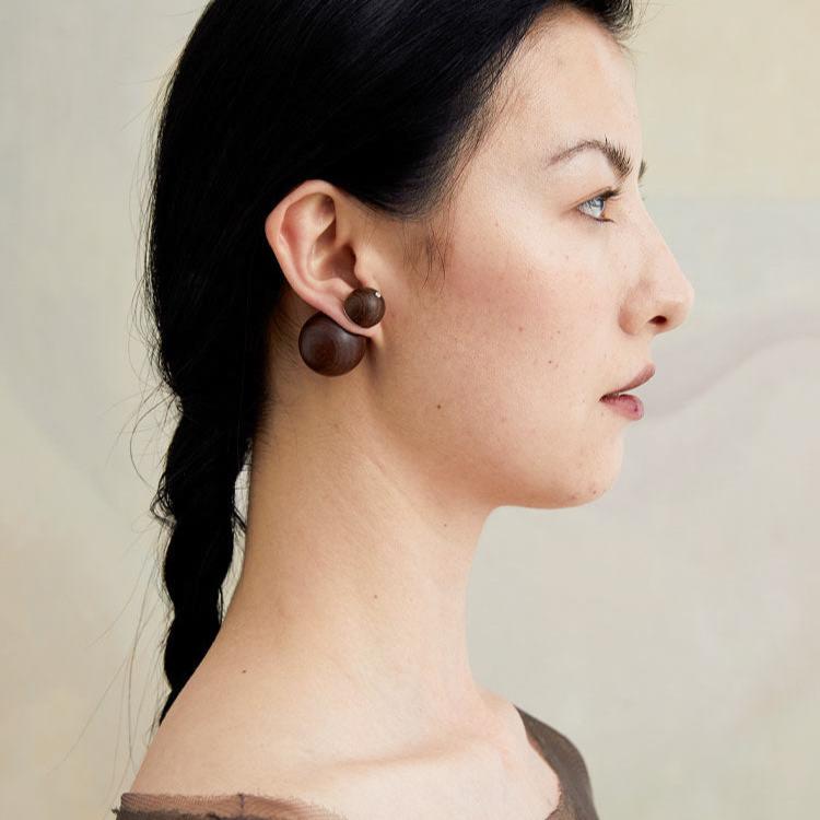 QIQI Compounded Small Orb Earrings in Zebra Wood