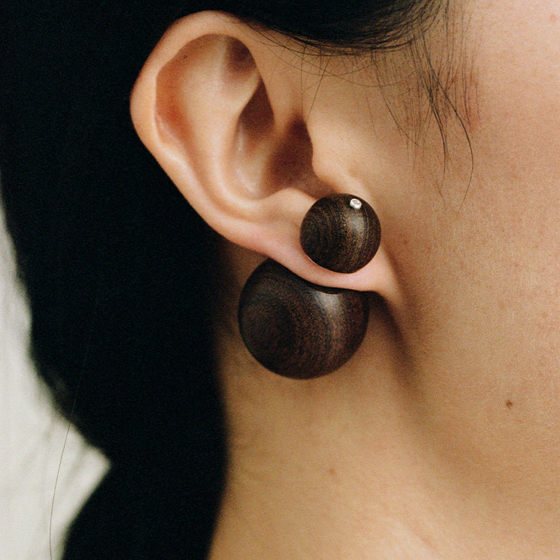 QIQI Compounded  Small Orb Earrings in Zebra Wood