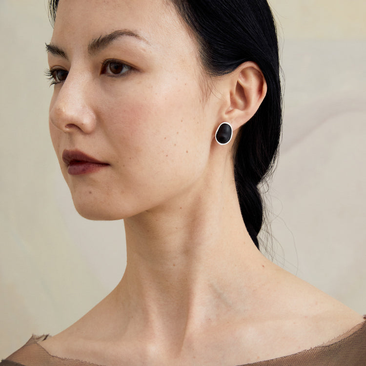 QIQI Contour Small Ebony Wood Earrings