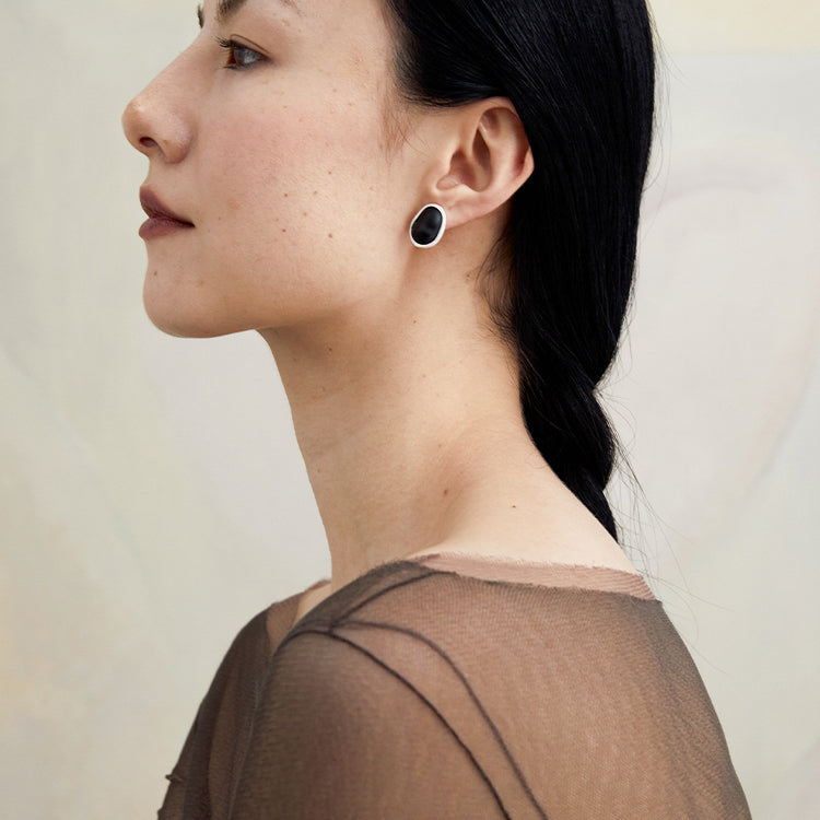 QIQI Contour Small Ebony Wood Earrings