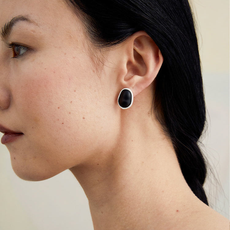 QIQI Contour Small Ebony Wood Earrings