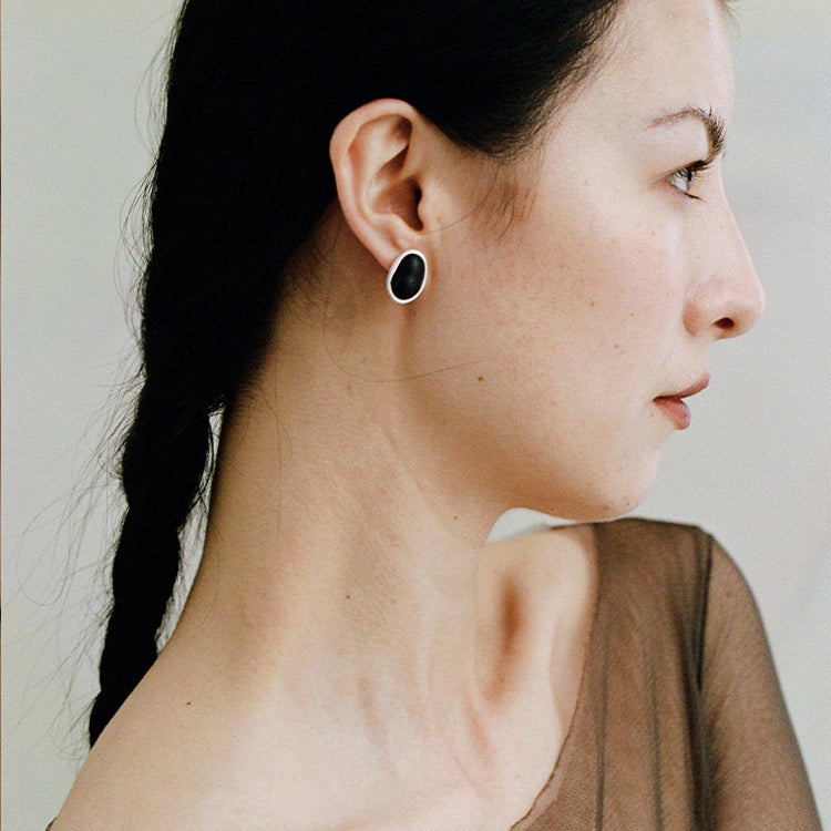 QIQI Contour Small Ebony Wood Earrings