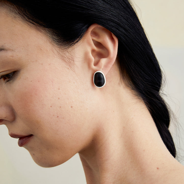 QIQI Contour Small Ebony Wood Earrings