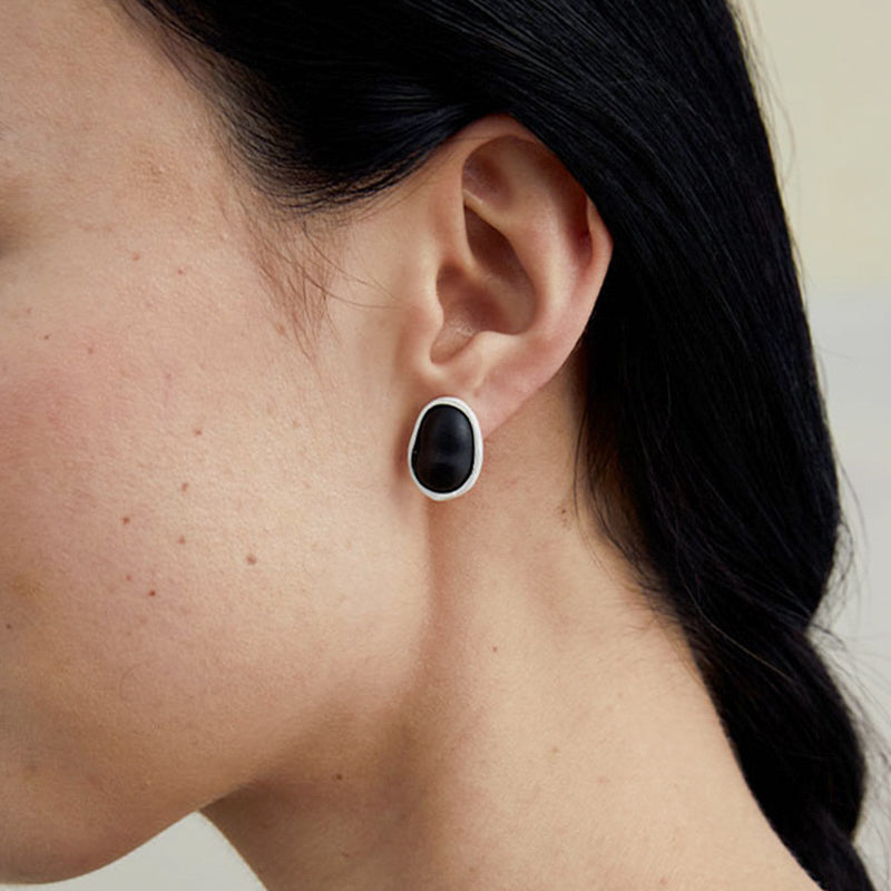 QIQI Contour Small Ebony Wood Earrings