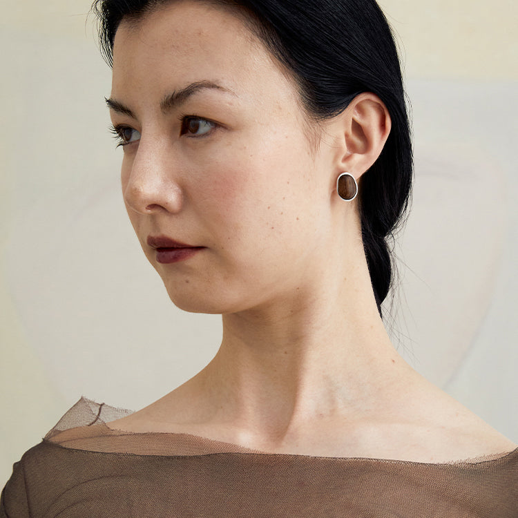 QIQI Contour Small Zebra Wood Earrings