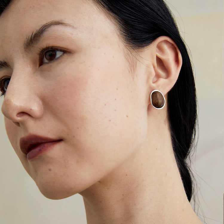 QIQI Contour Small Zebra Wood Earrings
