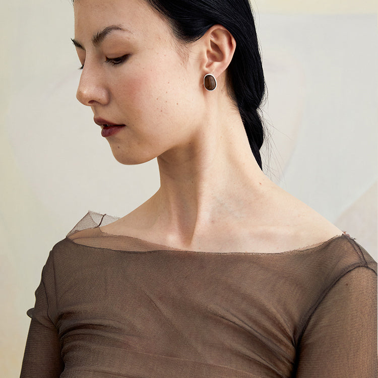 QIQI Contour Small Zebra Wood Earrings