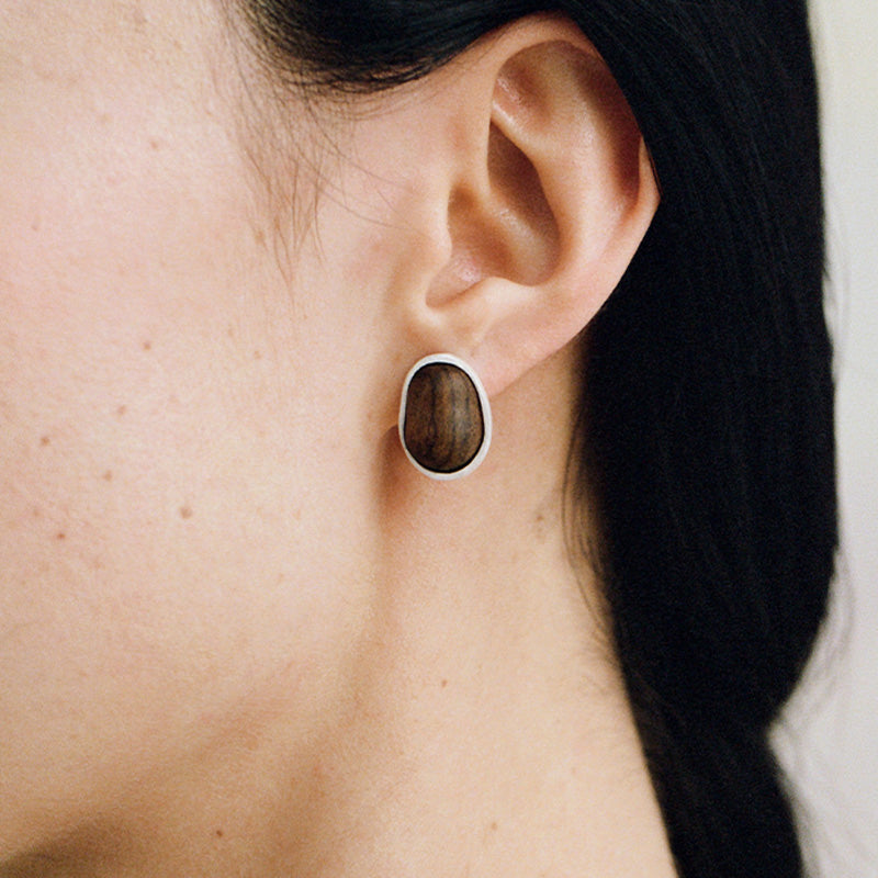 QIQI Contour Small Zebra Wood Earrings