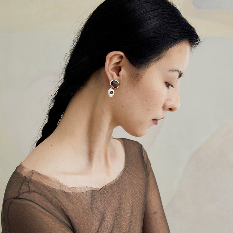 QIQI Pip Mismatch Earrings in Zebra Wood