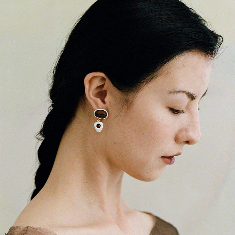 QIQI Pip Mismatch Earrings in Zebra Wood