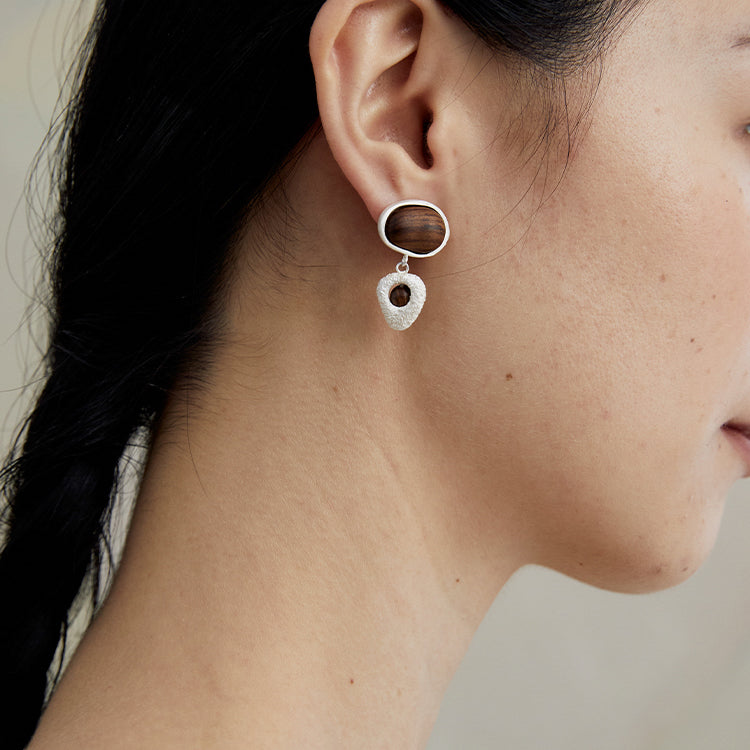 QIQI Pip Mismatch Earrings in Zebra Wood