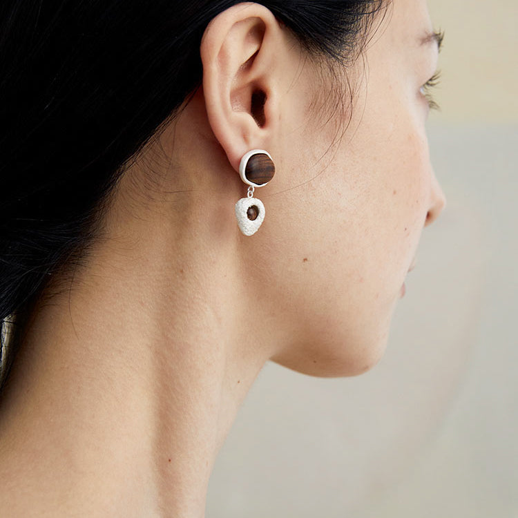 QIQI Pip Mismatch Earrings in Zebra Wood