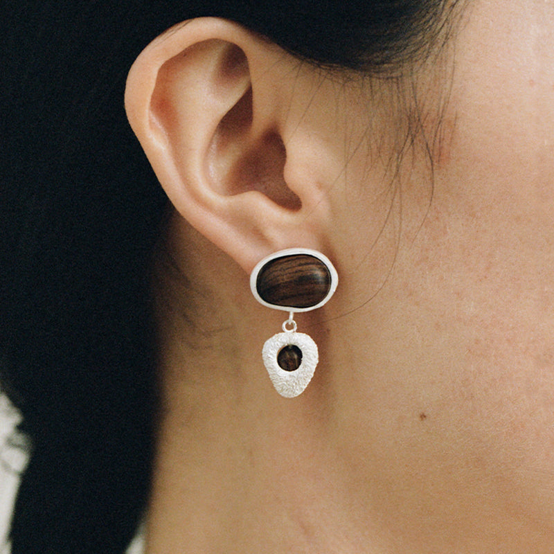 QIQI Pip Mismatch Earrings in Zebra Wood