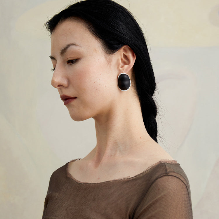 QIQI Contour Large Ebony Wood Earrings