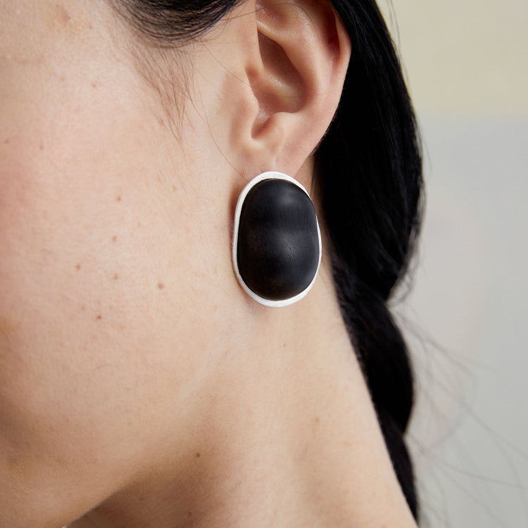 QIQI Contour Large Ebony Wood Earrings
