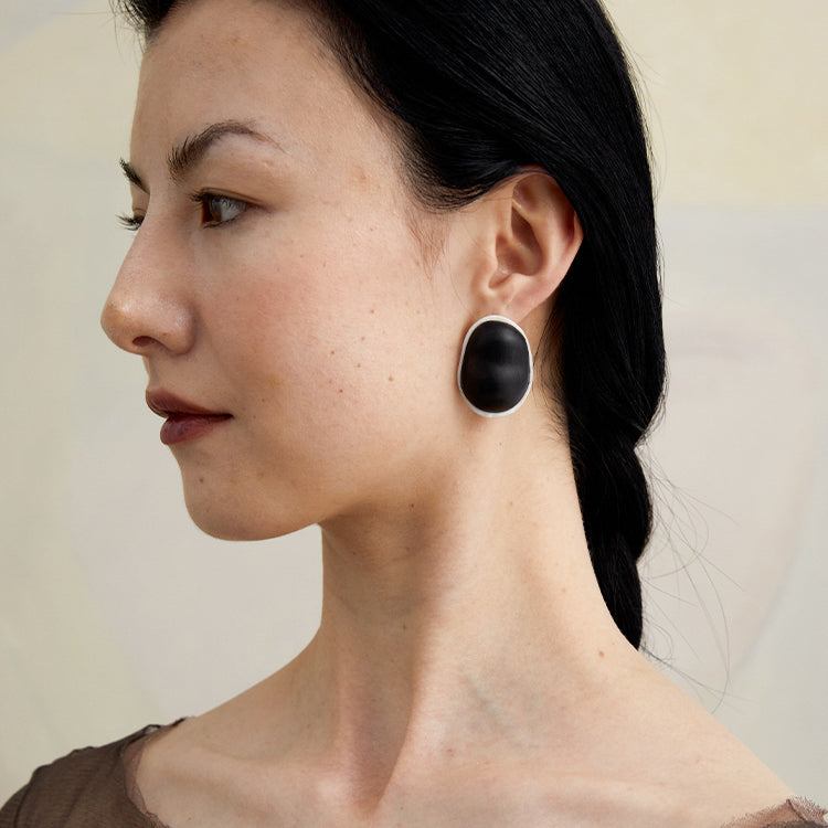 QIQI Contour Large Ebony Wood Earrings