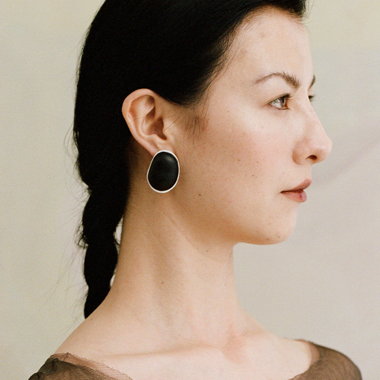 QIQI Contour Large Ebony Wood Earrings