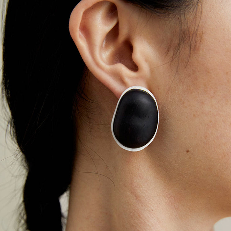 QIQI Contour Large Ebony Wood Earrings