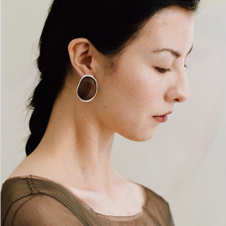 QIQI Contour Large Zebra Wood Earrings