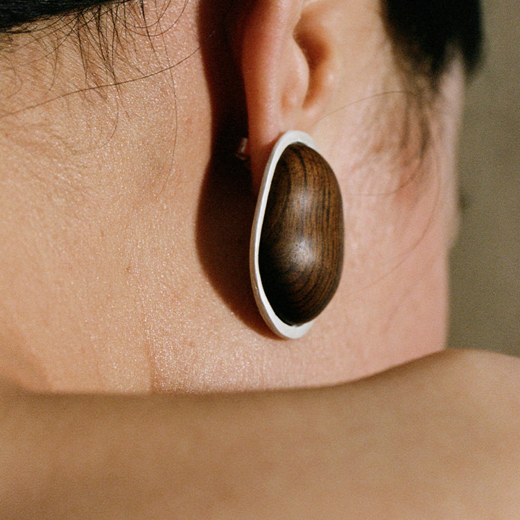 QIQI Contour Large Zebra Wood Earrings