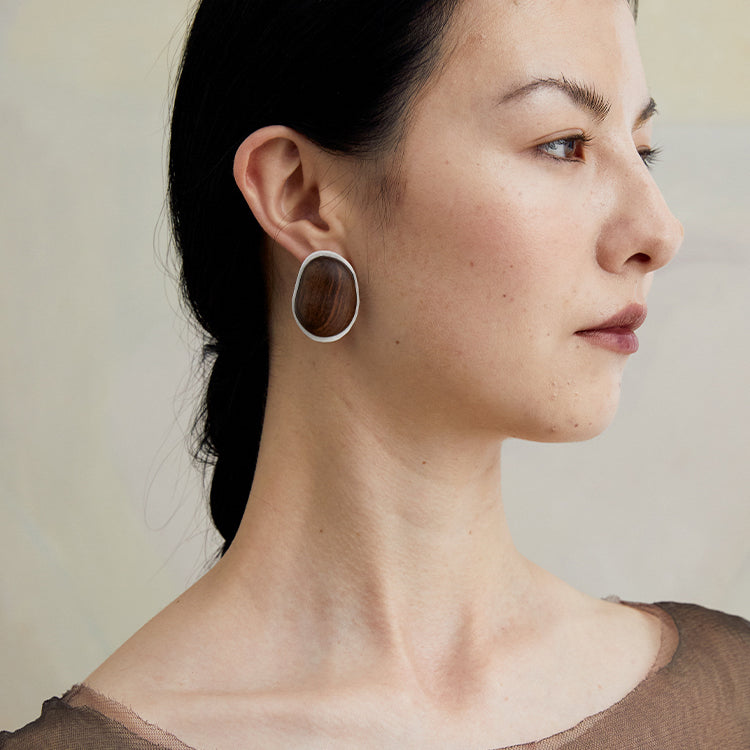 QIQI Contour Large Zebra Wood Earrings