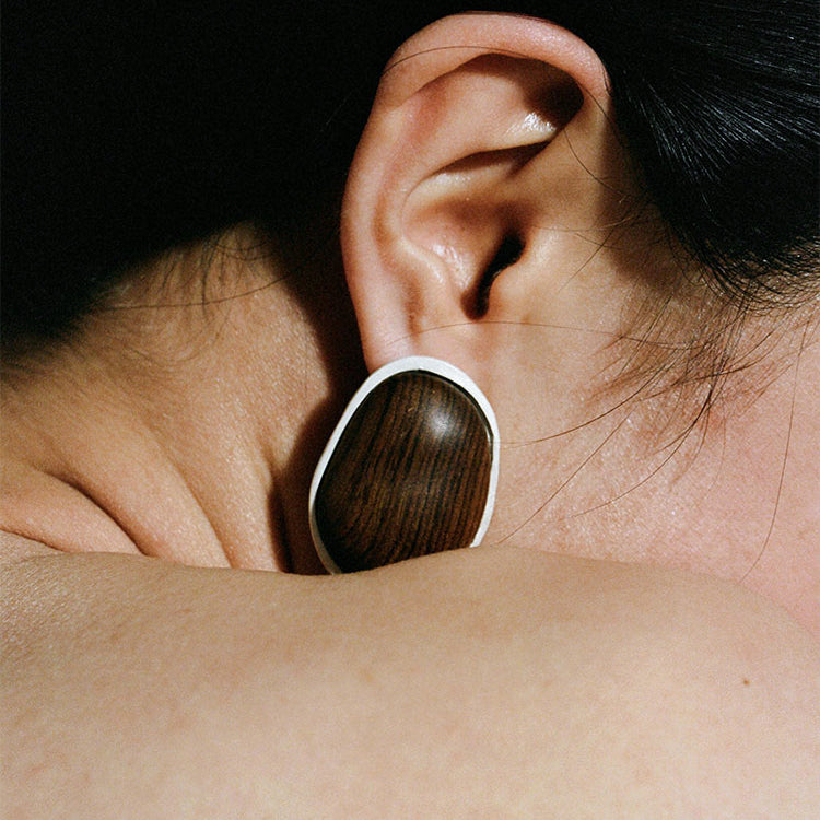 QIQI Contour Large Zebra Wood Earrings
