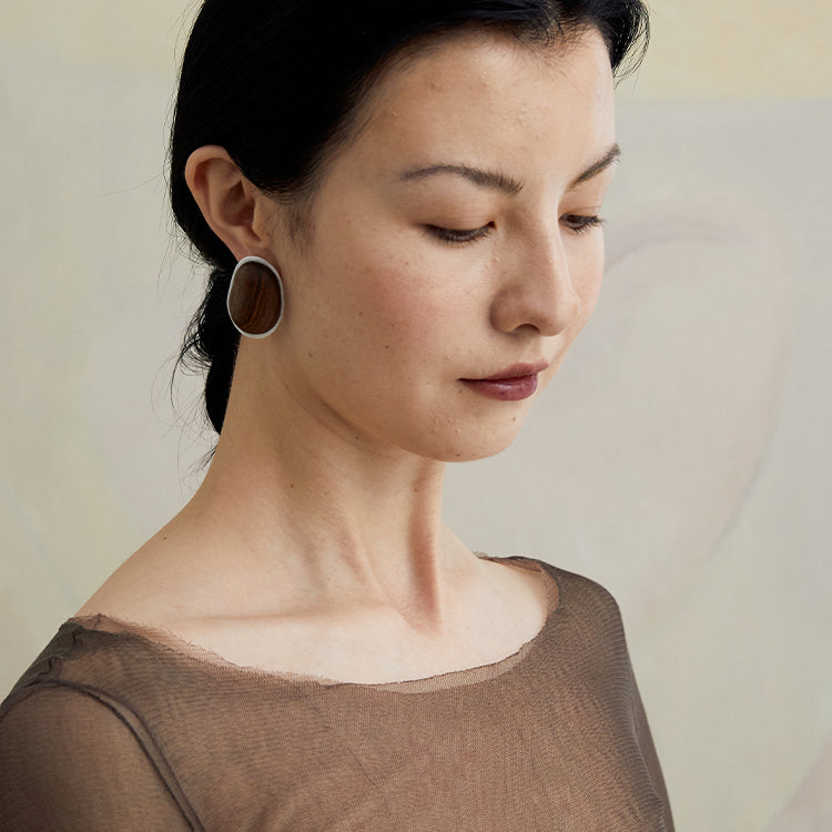 QIQI Contour Large Zebra Wood Earrings