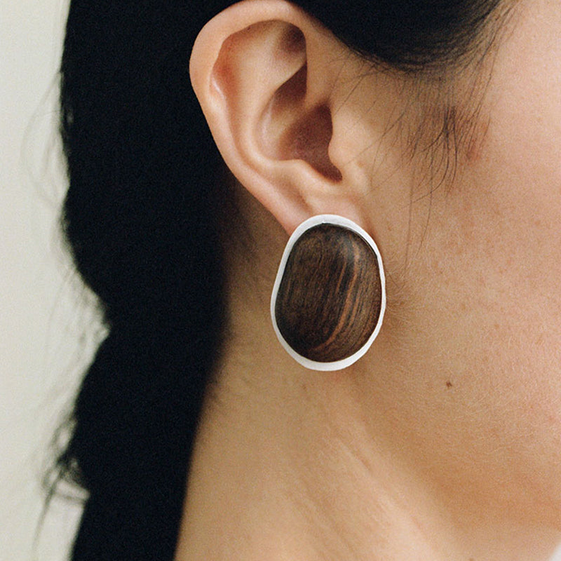 QIQI Contour Large Zebra Wood Earrings