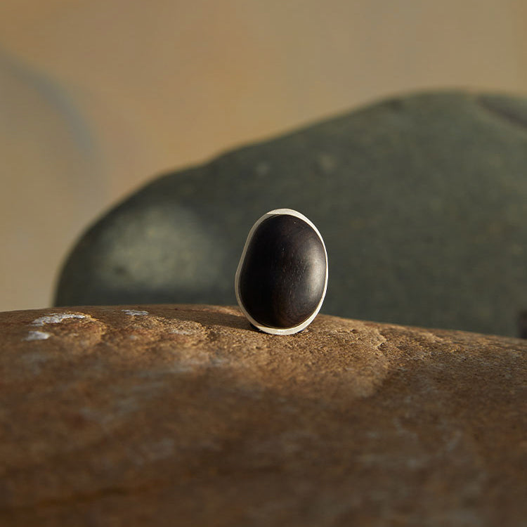 QIQI Contour Cocktail Ring with Ebony Wood