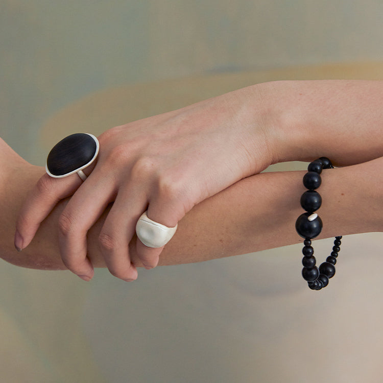 QIQI Contour Cocktail Ring with Ebony Wood