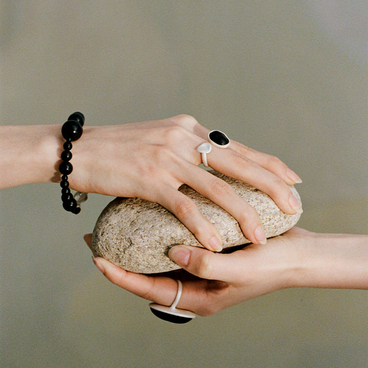 QIQI Contour Cocktail Ring with Ebony Wood