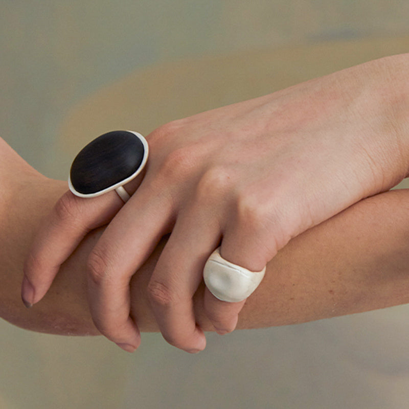 QIQI Contour Cocktail Ring with Ebony Wood