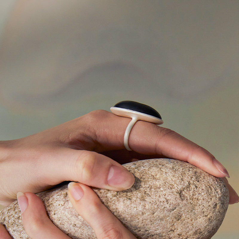 QIQI Contour Cocktail Ring with Ebony Wood