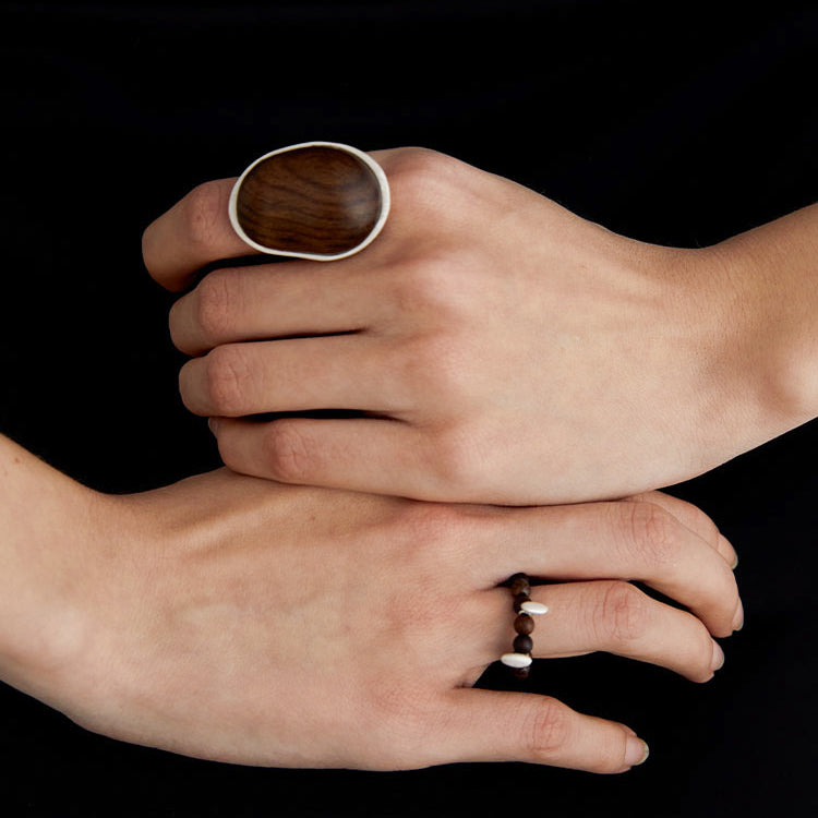 QIQI Contour Cocktail Ring with Zebra Wood
