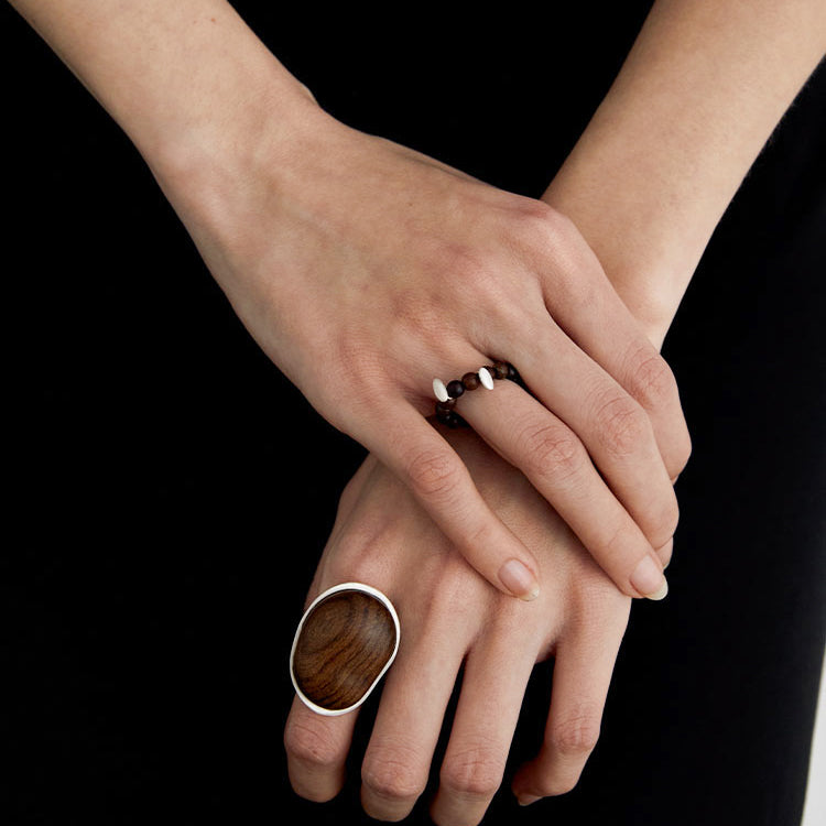 QIQI Contour Cocktail Ring with Zebra Wood