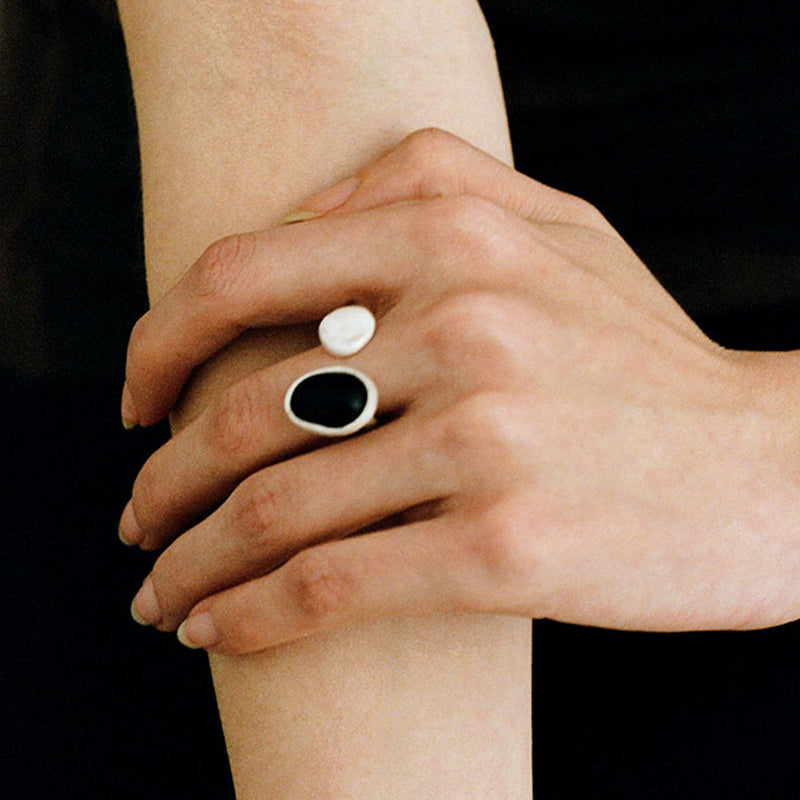 QIQI Ripple Open Ring in Ebony Wood