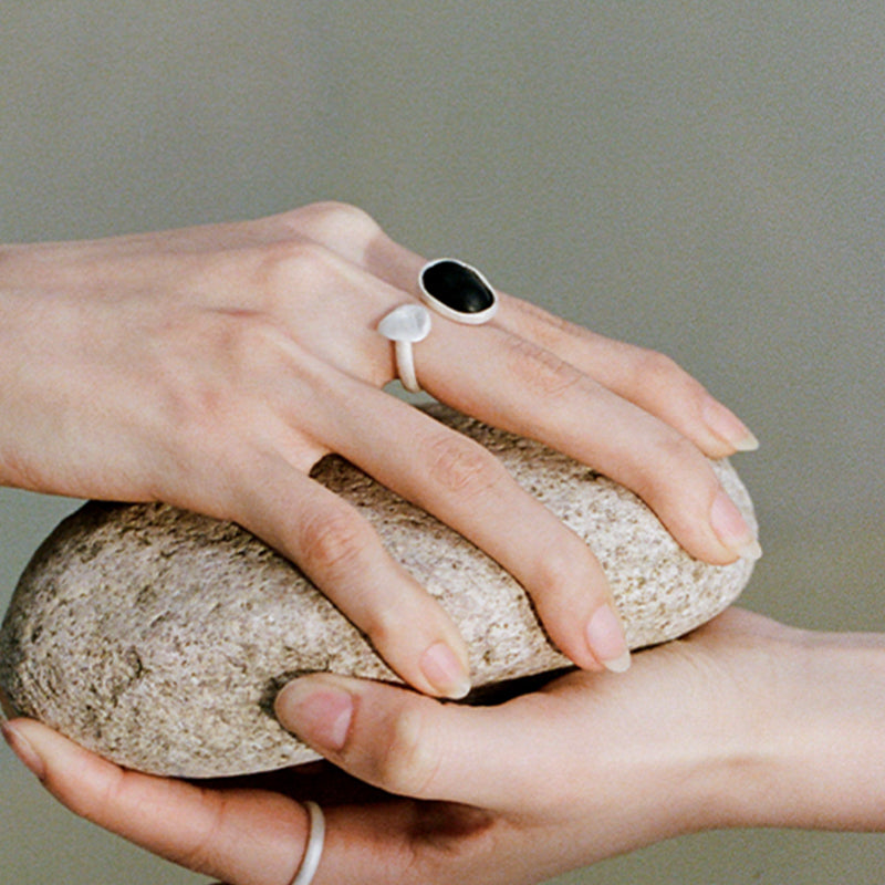 QIQI Ripple Open Ring in Ebony Wood