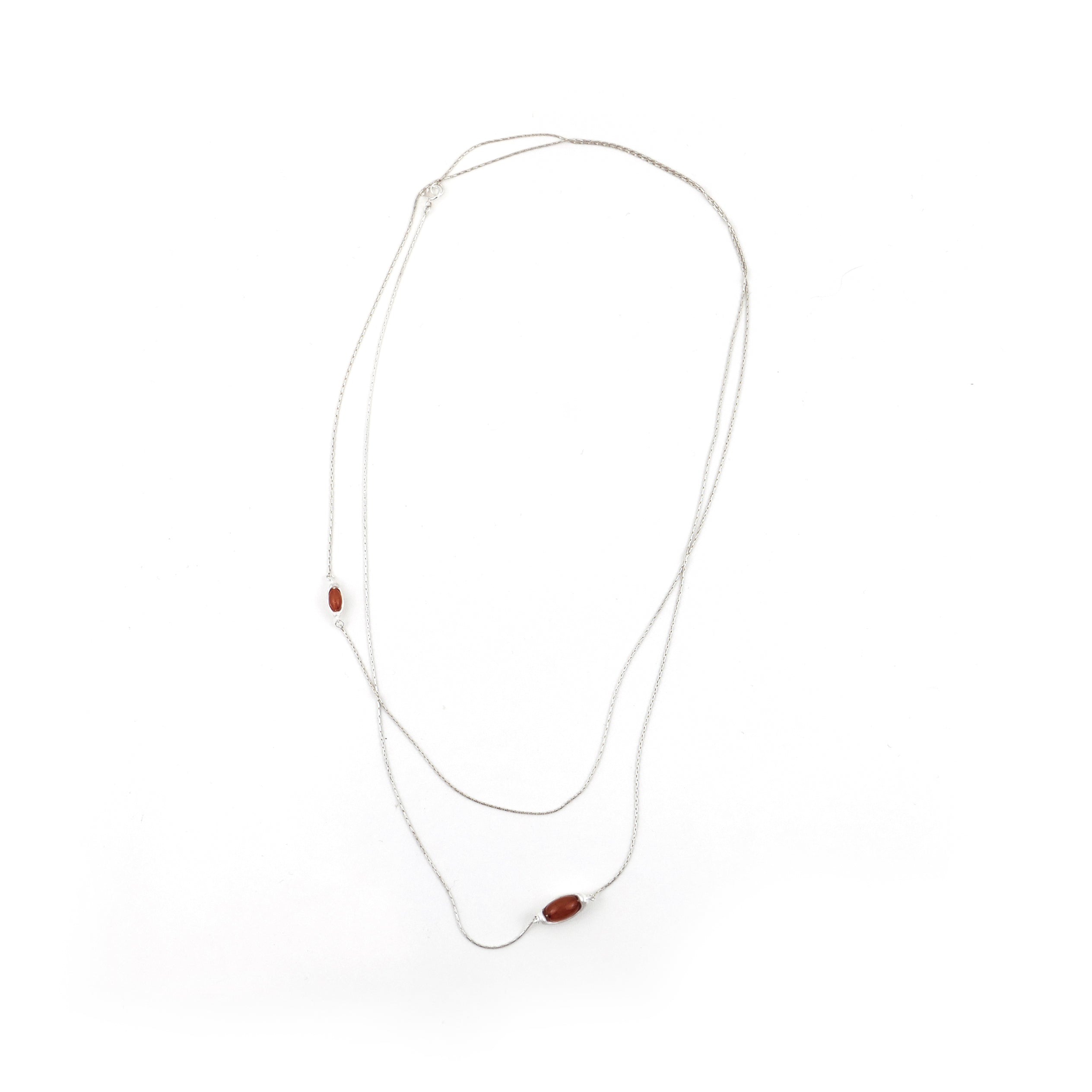 QIQI Stream Amber Engraved Long Silver Necklace