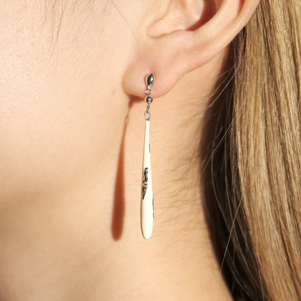 Hanying East of the Sun and West of the Moon Teardrop Earrings with White Enamel