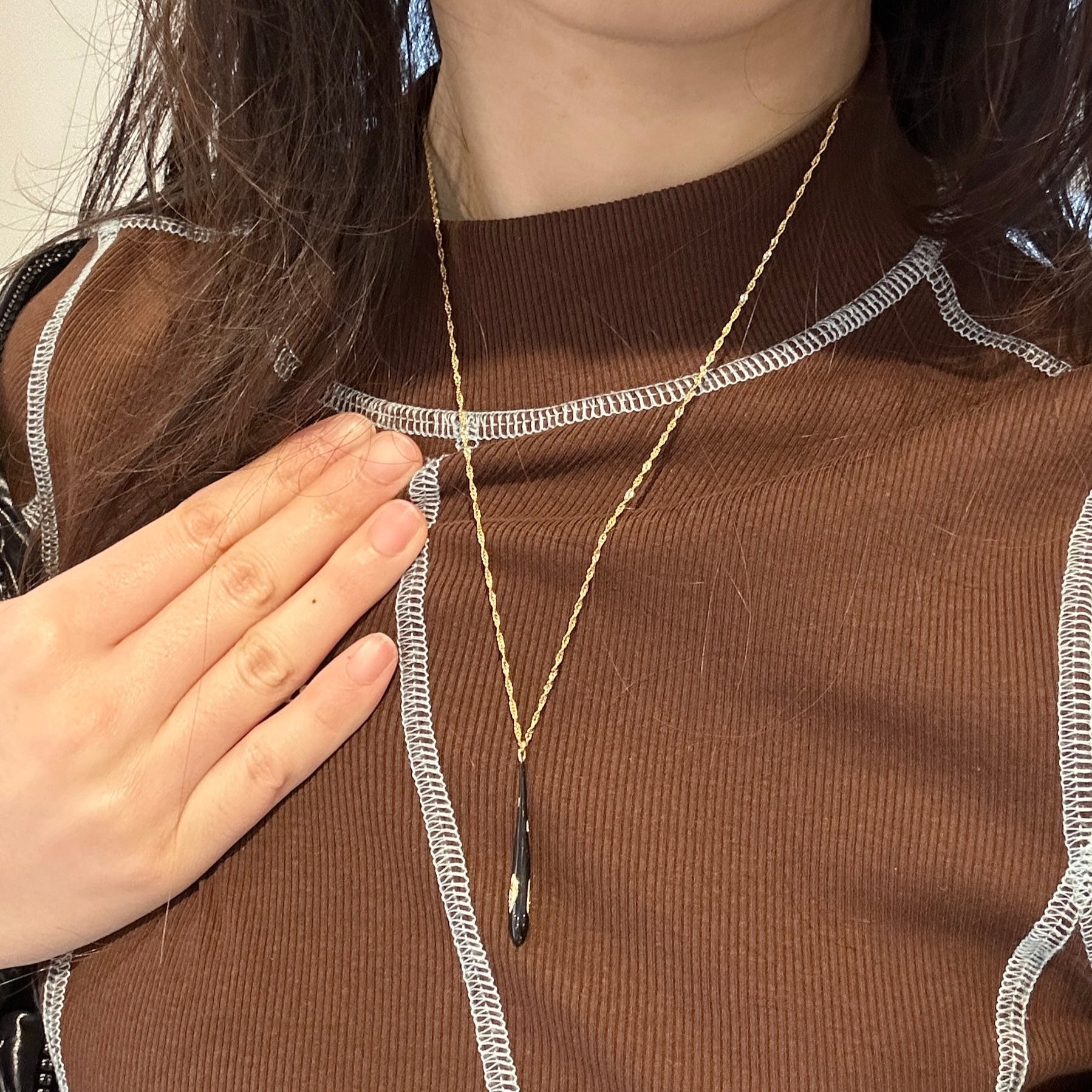 Hanying East of the Sun and West of the Moon Teardrop Pendant with Black Enamel