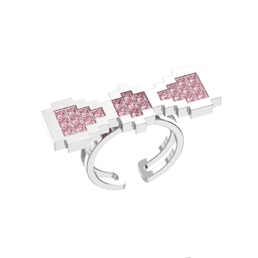 Toggler Pixelated Pink Bow Ring - ALSOLIKE