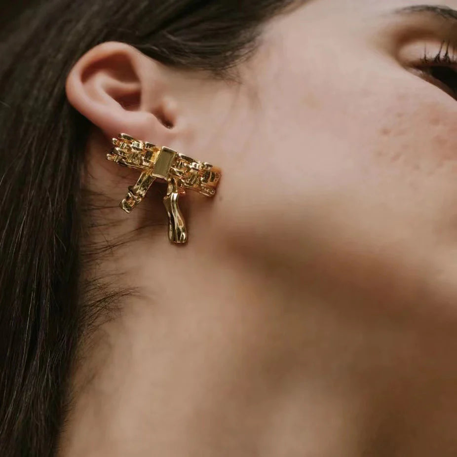 BOWKNOT#1 Gold-Plated Ear-stud - Missfitte - ALSOLIKE