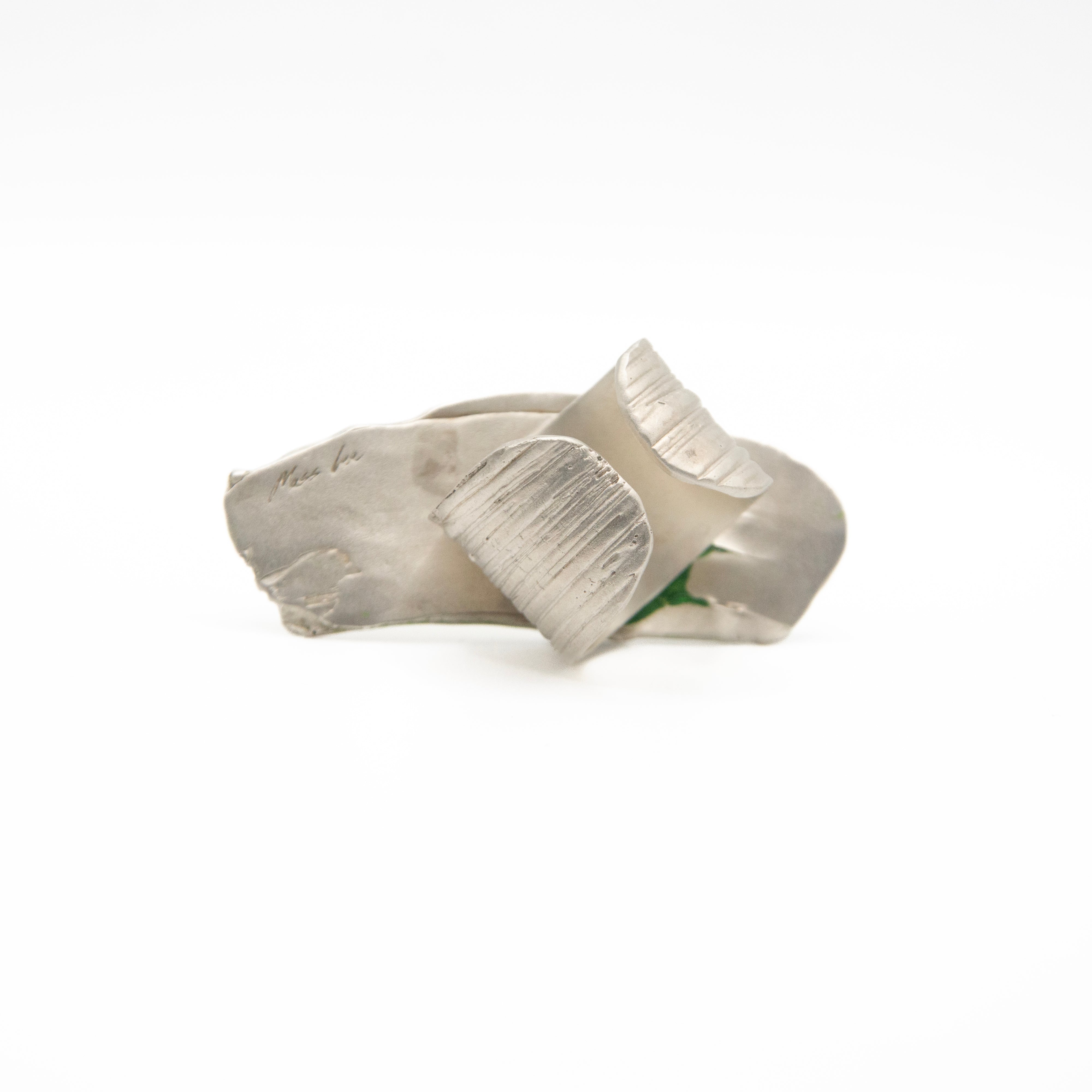 Mass Lee Silver on Canvas Ring Enamel Green