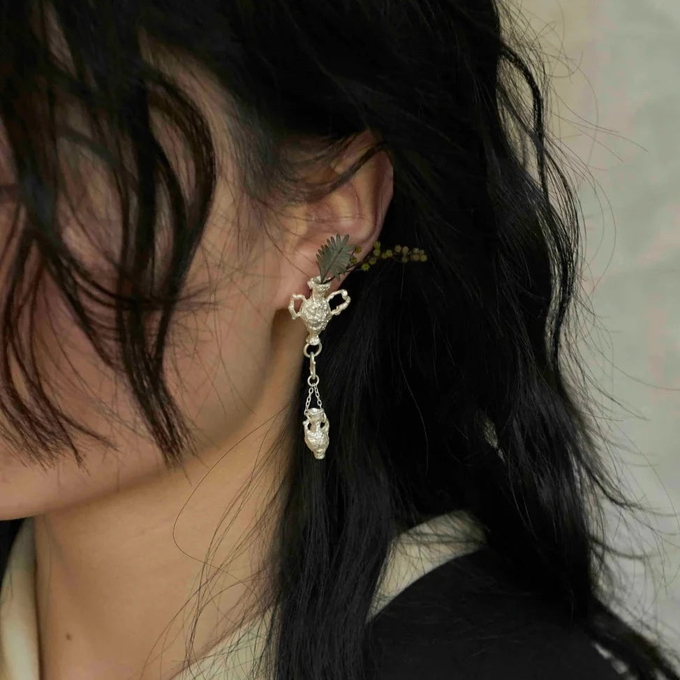 TWIN VASES EARRINGS (SILVER) - Hanying - ALSOLIKE