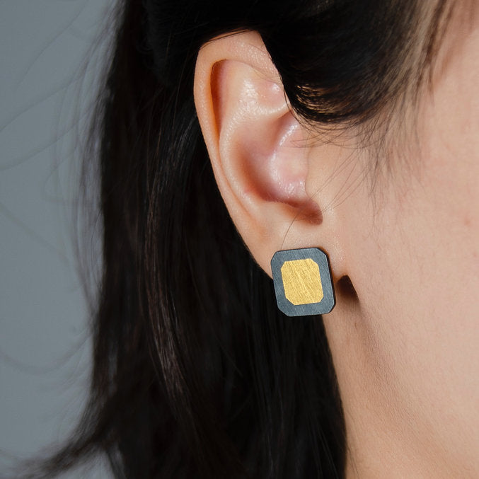 'Gem-metal' Square Keum-boo Earrings - Sheng Zhang - ALSOLIKE