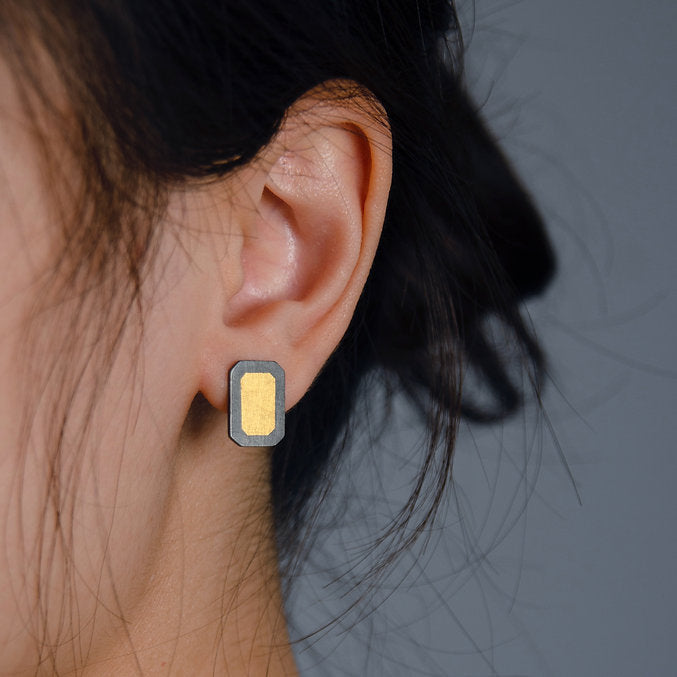 'Gem-metal' Rectangle Keum-boo Earrings - Sheng Zhang - ALSOLIKE